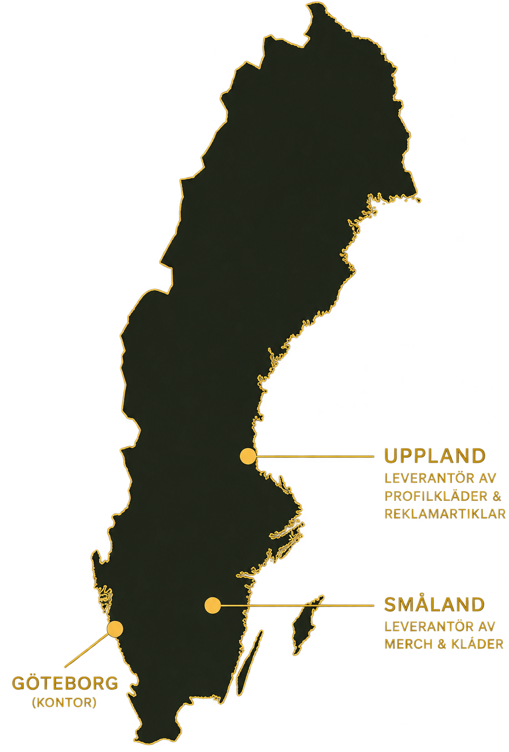 Sverige — svenska tryck och leveranskedja: Uppland, Småland, Göteborg
